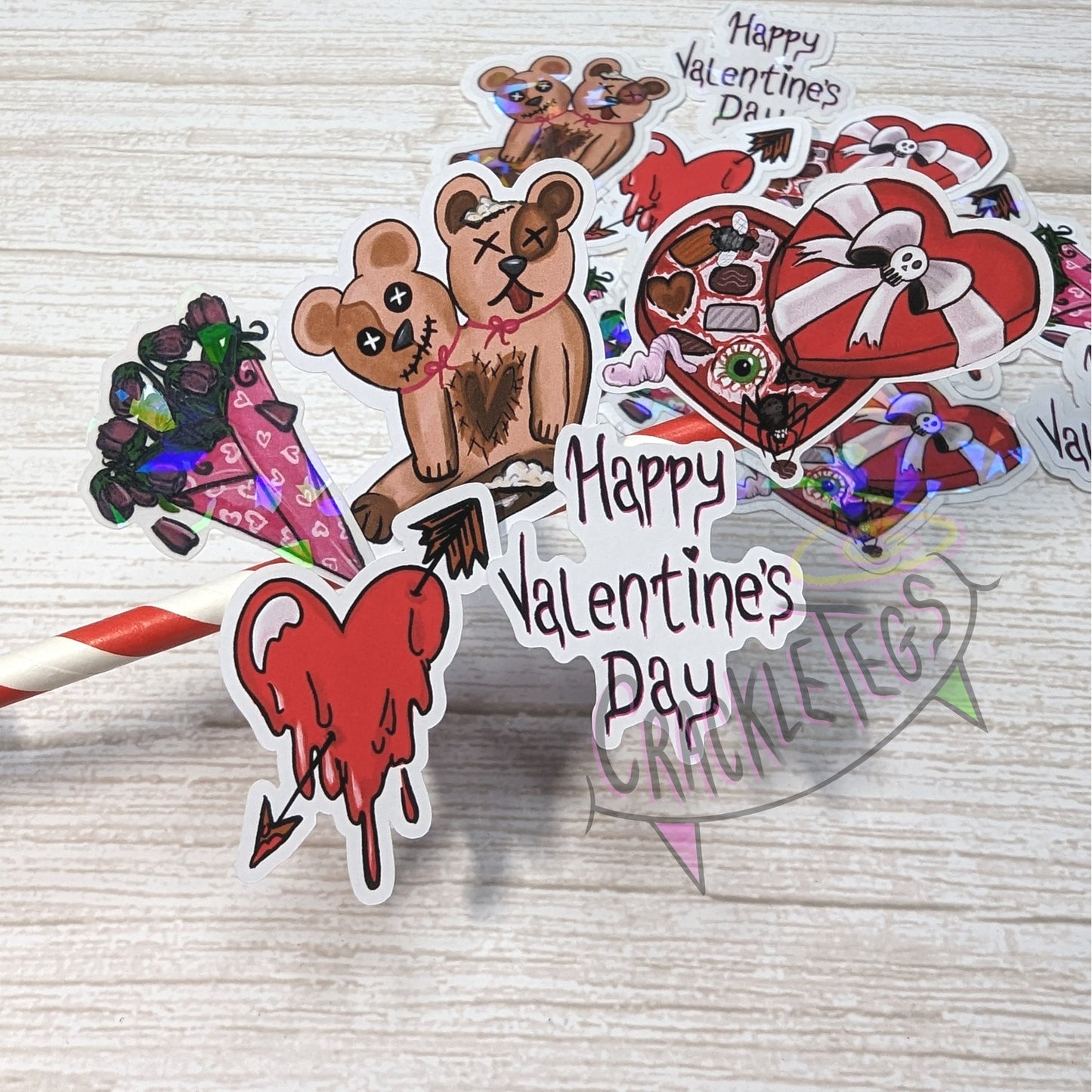 Creepy Valentine Stickers, Pack of 10.