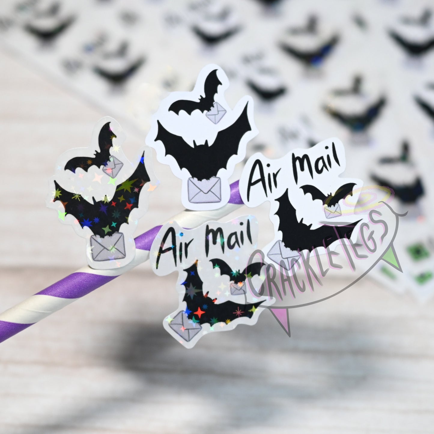 Bat Mail Stickers, Air Mail or Domestic, Sheet of 20 stickers.