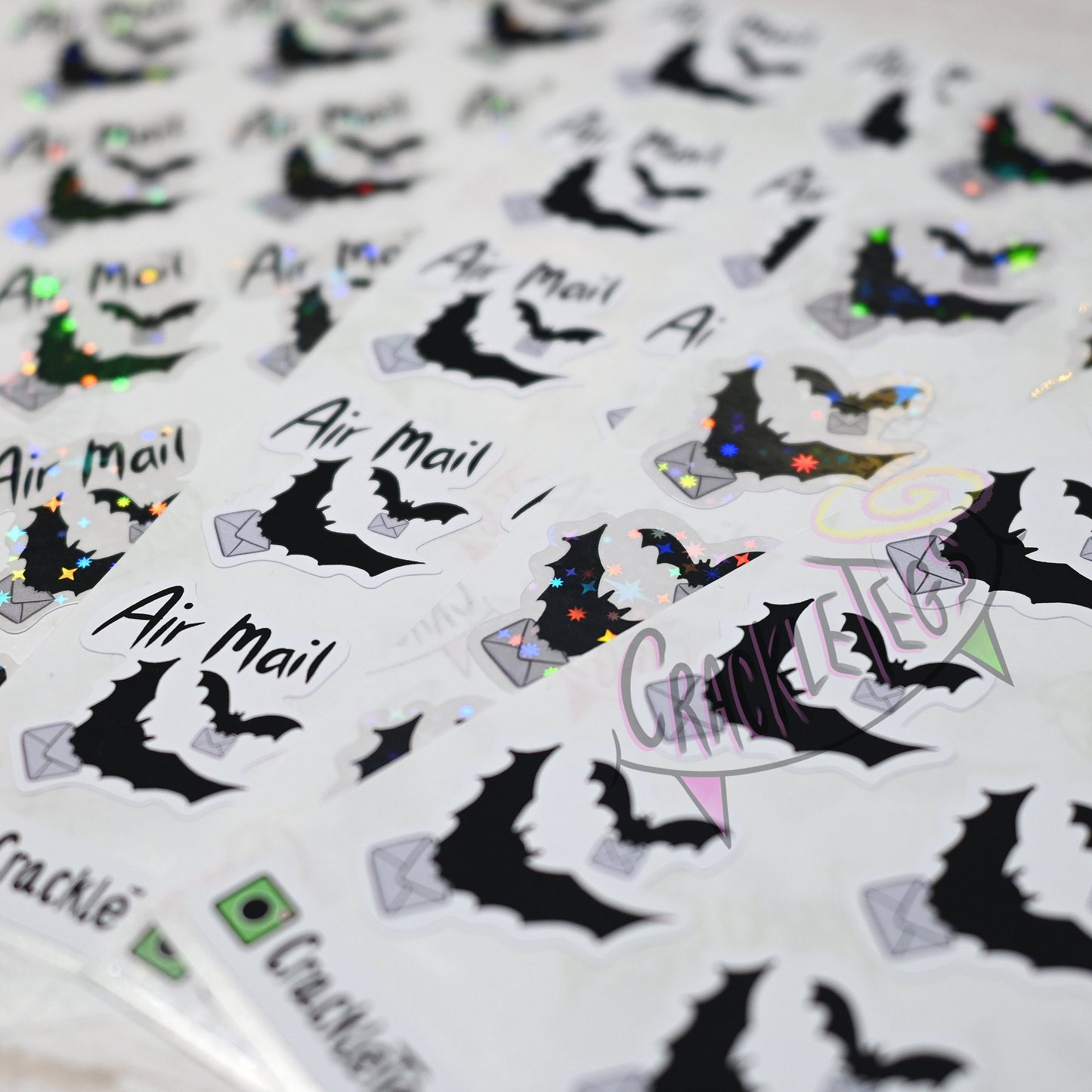 Bat Mail Stickers, Air Mail or Domestic, Sheet of 20 stickers.