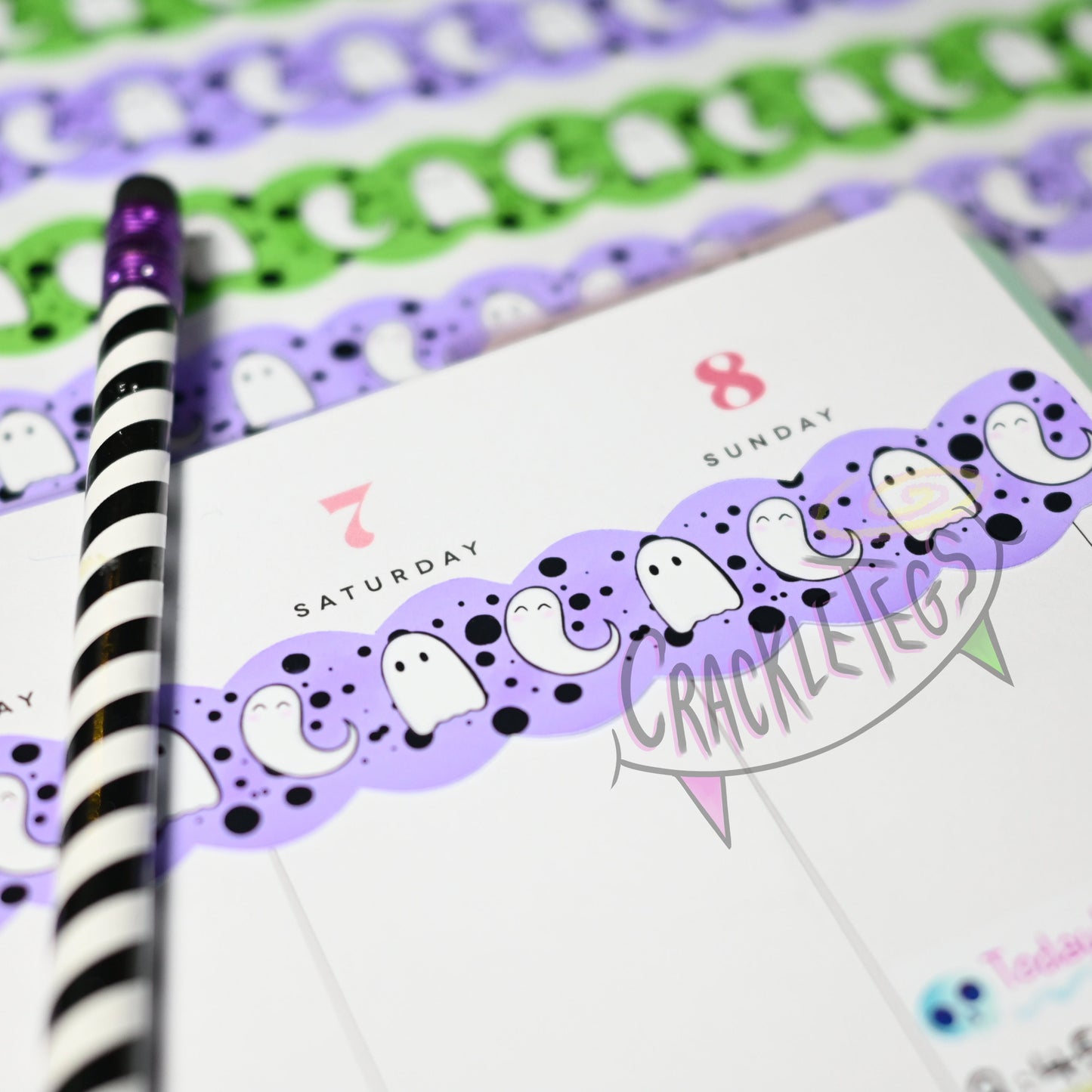 Wavey Ghosts Long Strip Stickers, Perfect For Packaging, Scrapbooking Or Journals.