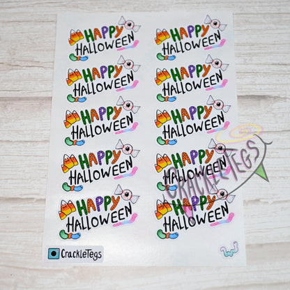 Happy Halloween Candy Stickers, Sheet of 10.