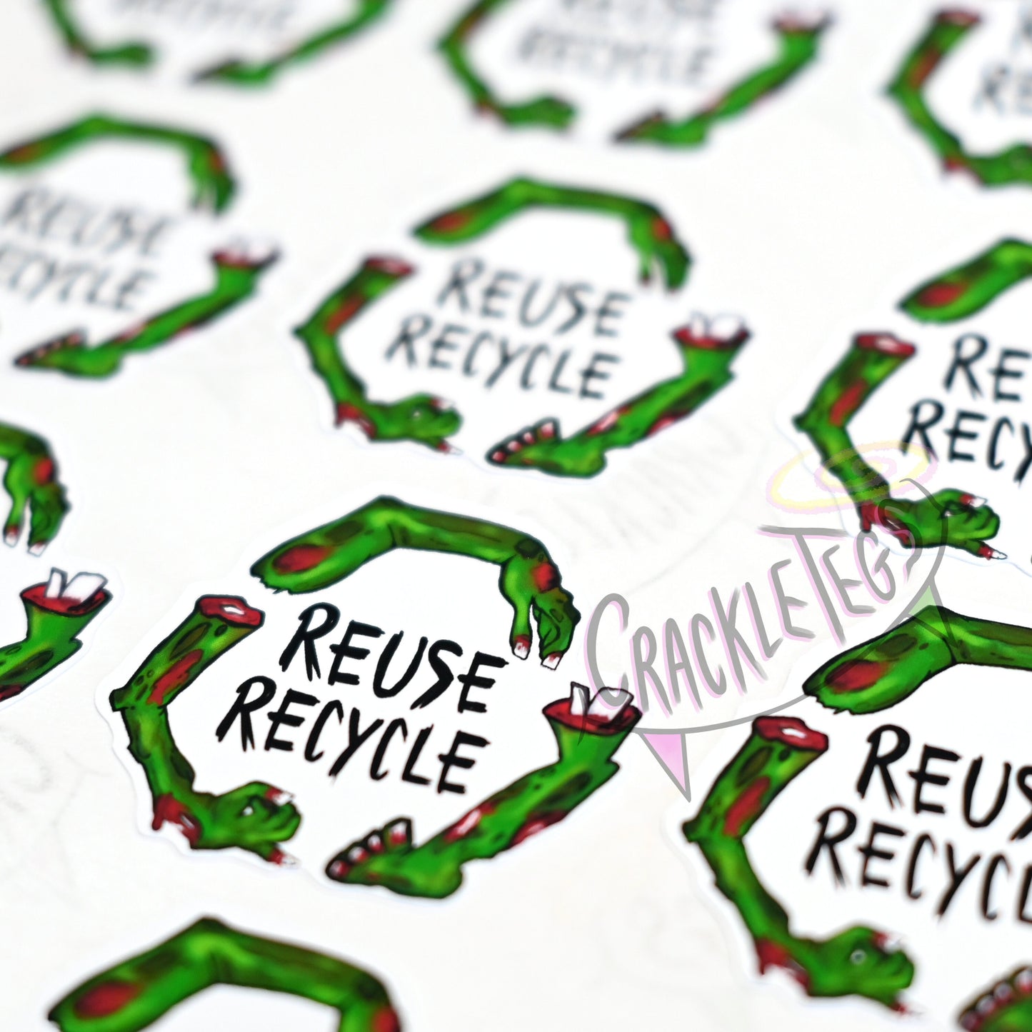 Zombie Reuse Recycle Stickers. Sheet of 15.