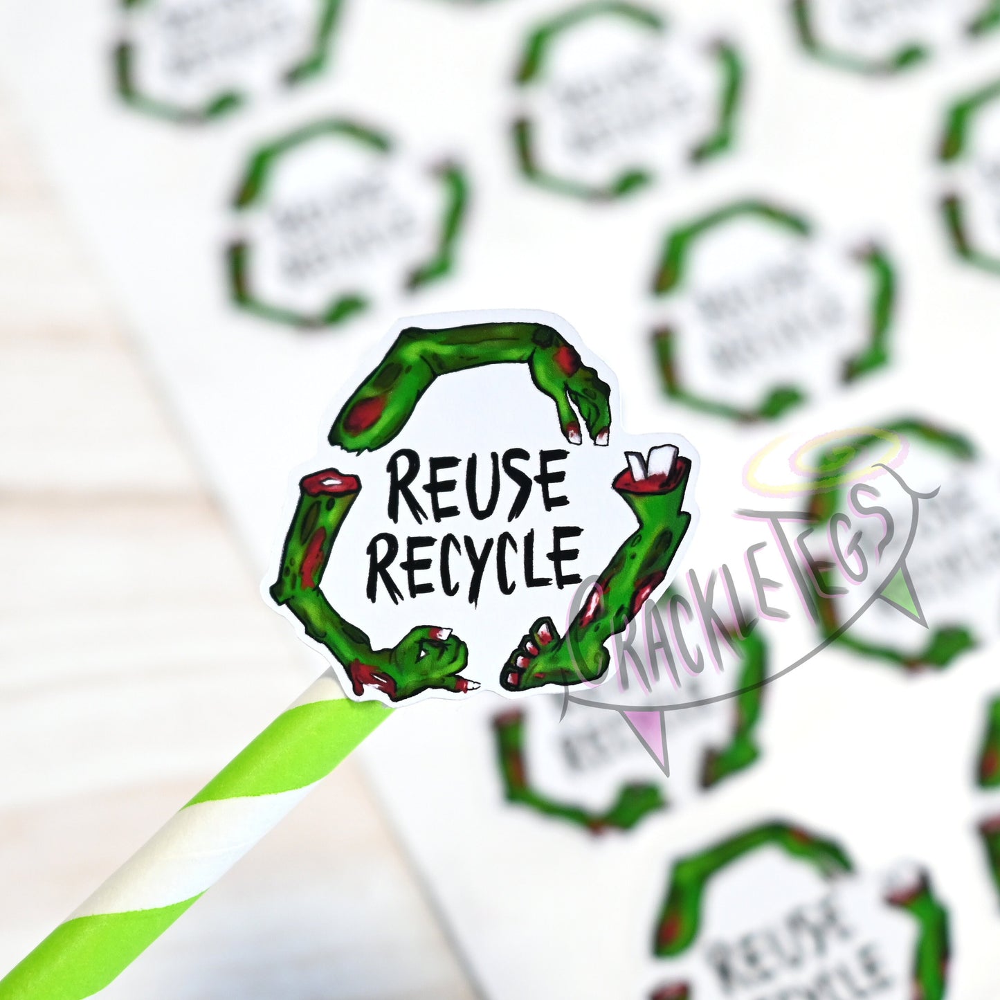 Zombie Reuse Recycle Stickers. Sheet of 15.