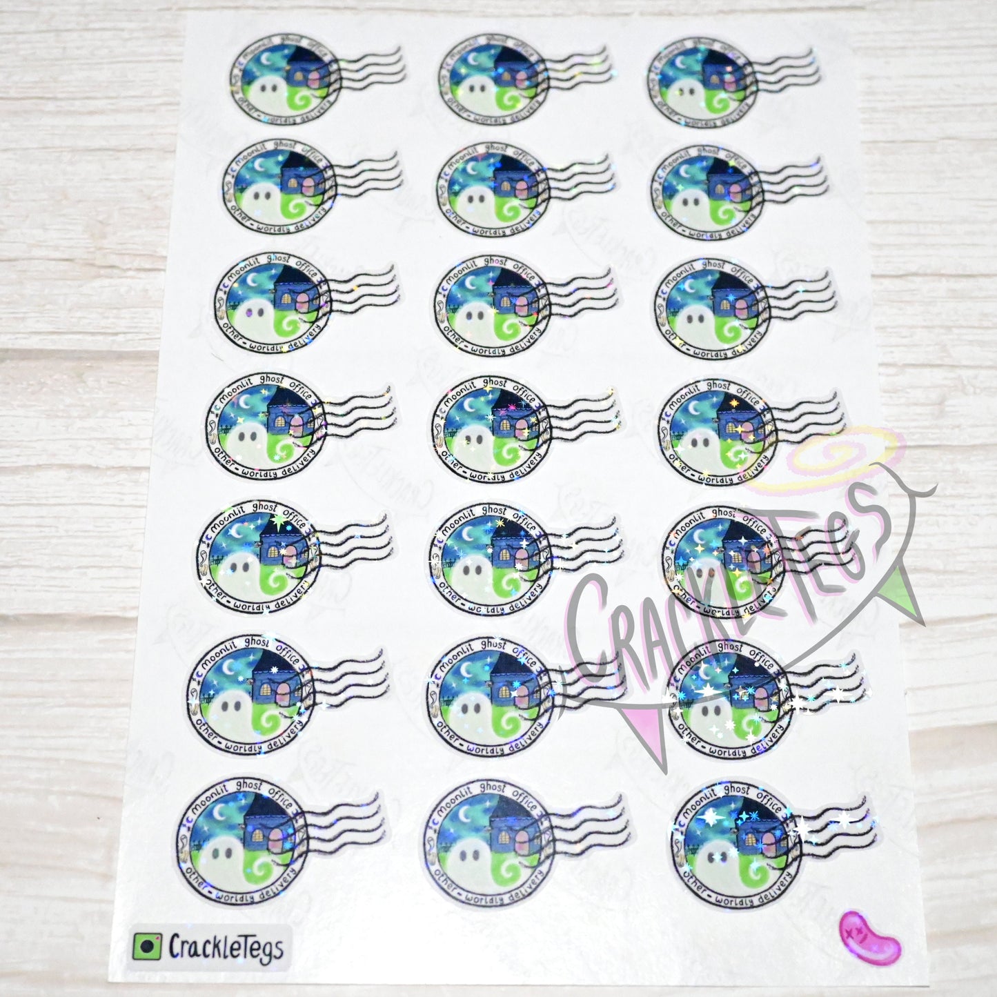 Moonlit Ghost Office Stamp Stickers, Sheet of 21.