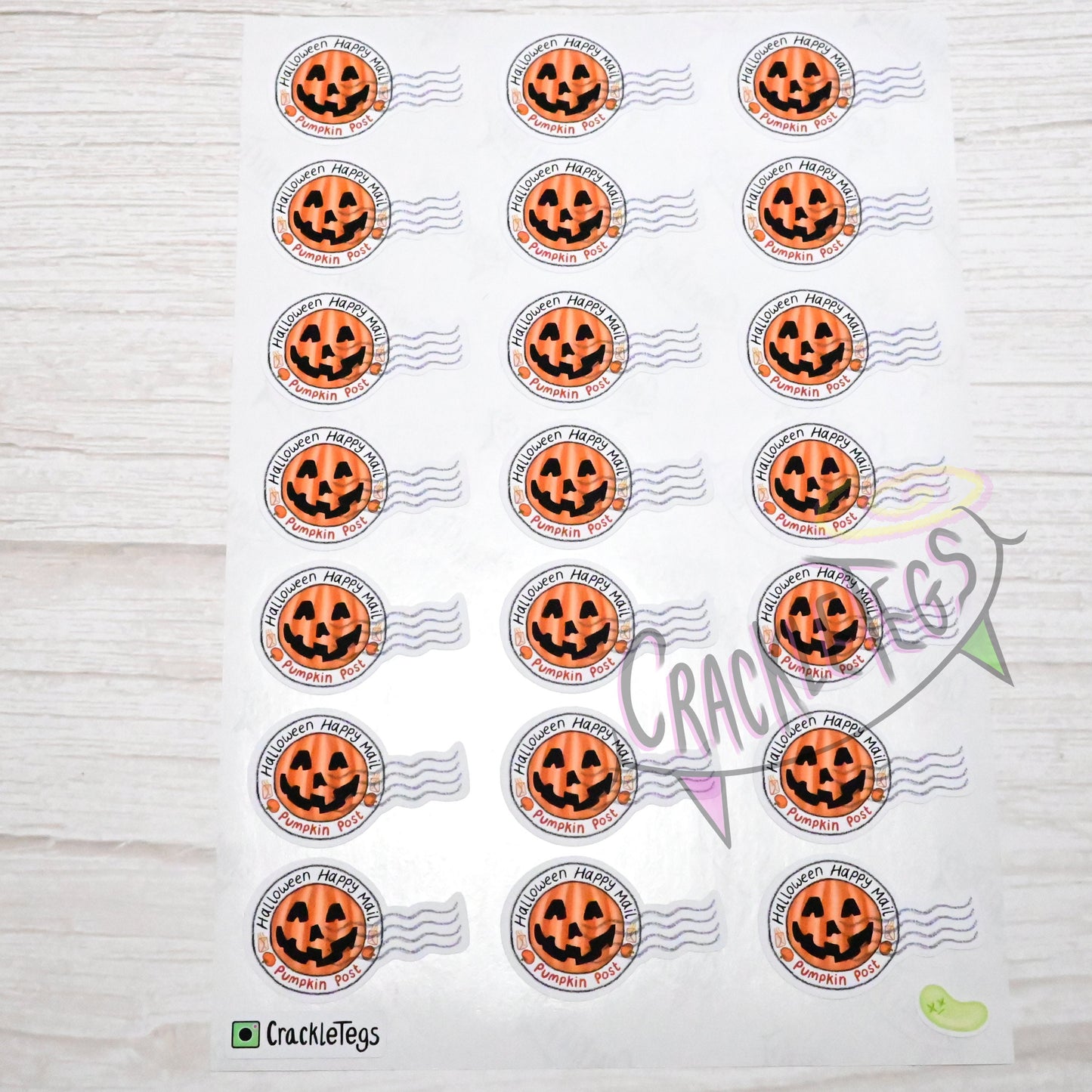 Pumpkin Halloween Stamp Stickers, Sheet of 21.