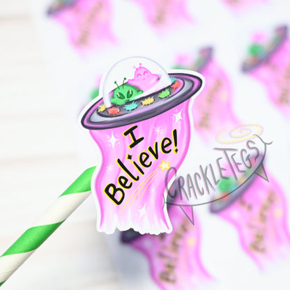 Cute I Believe Alien Stickers, Sheet of 9.