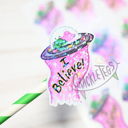 Cute I Believe Alien Stickers, Sheet of 9.