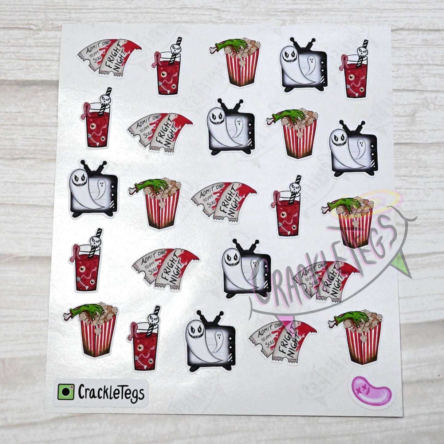 Horror Movie Stickers, Sheet of 24 stickers.