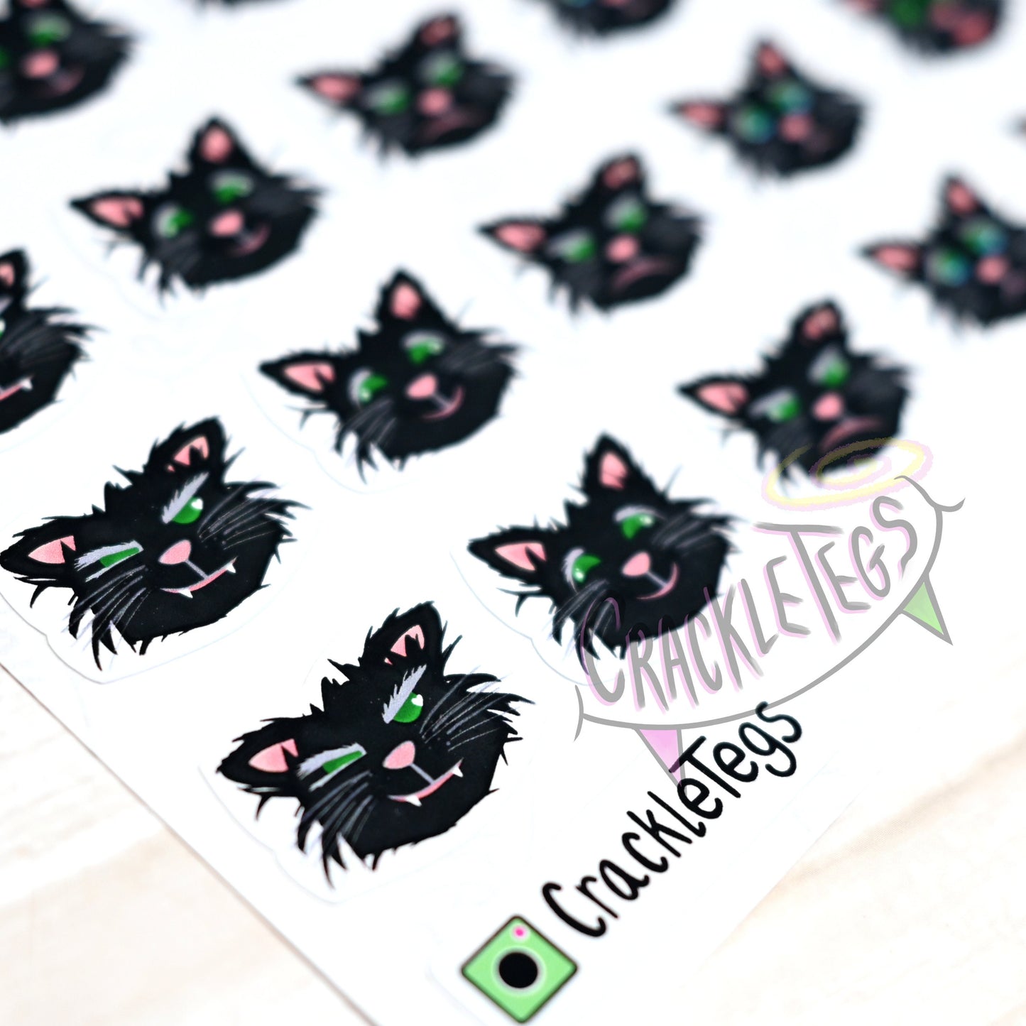 Scraggy Black Cat Emoji Stickers, Sheet of 35.