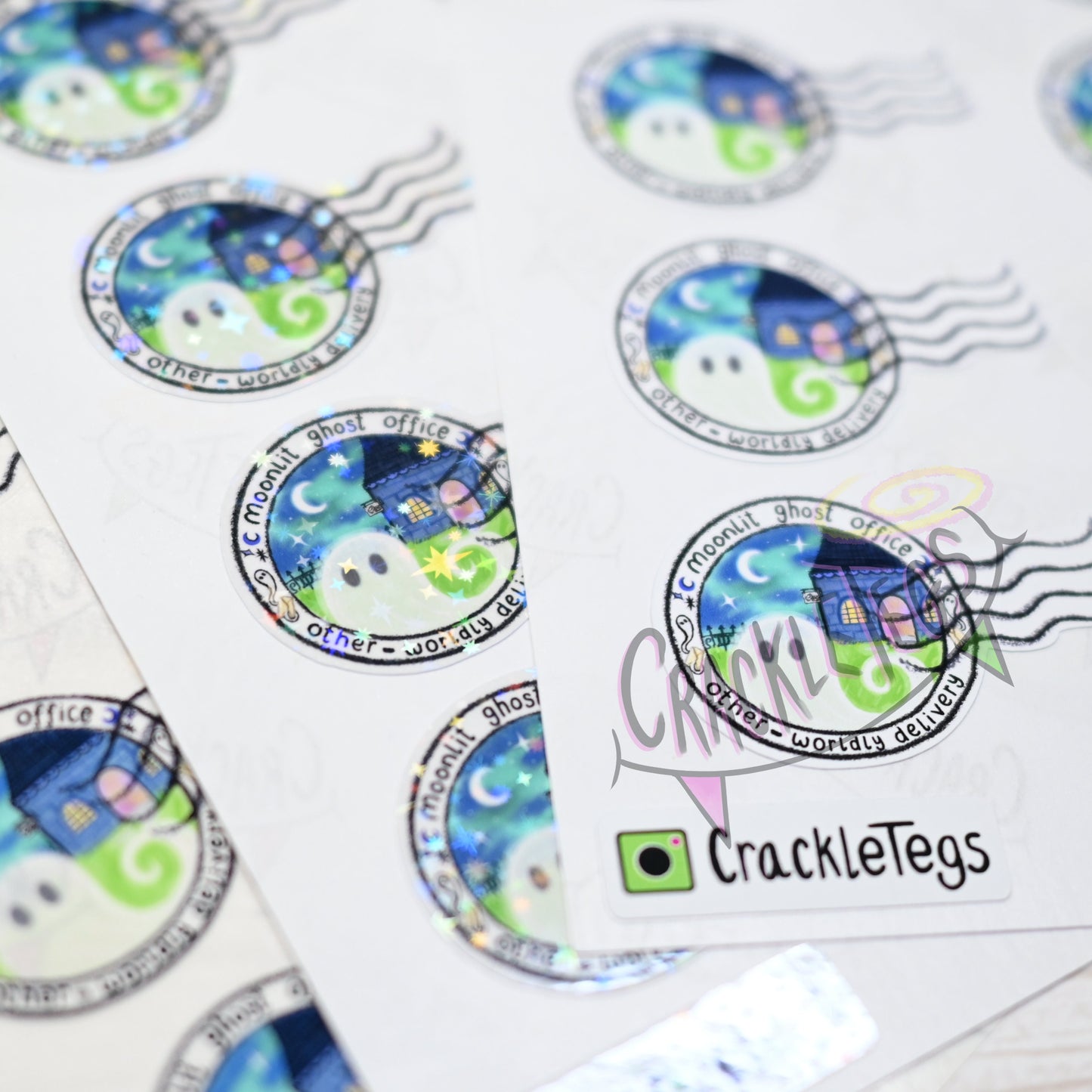 Moonlit Ghost Office Stamp Stickers, Sheet of 21.