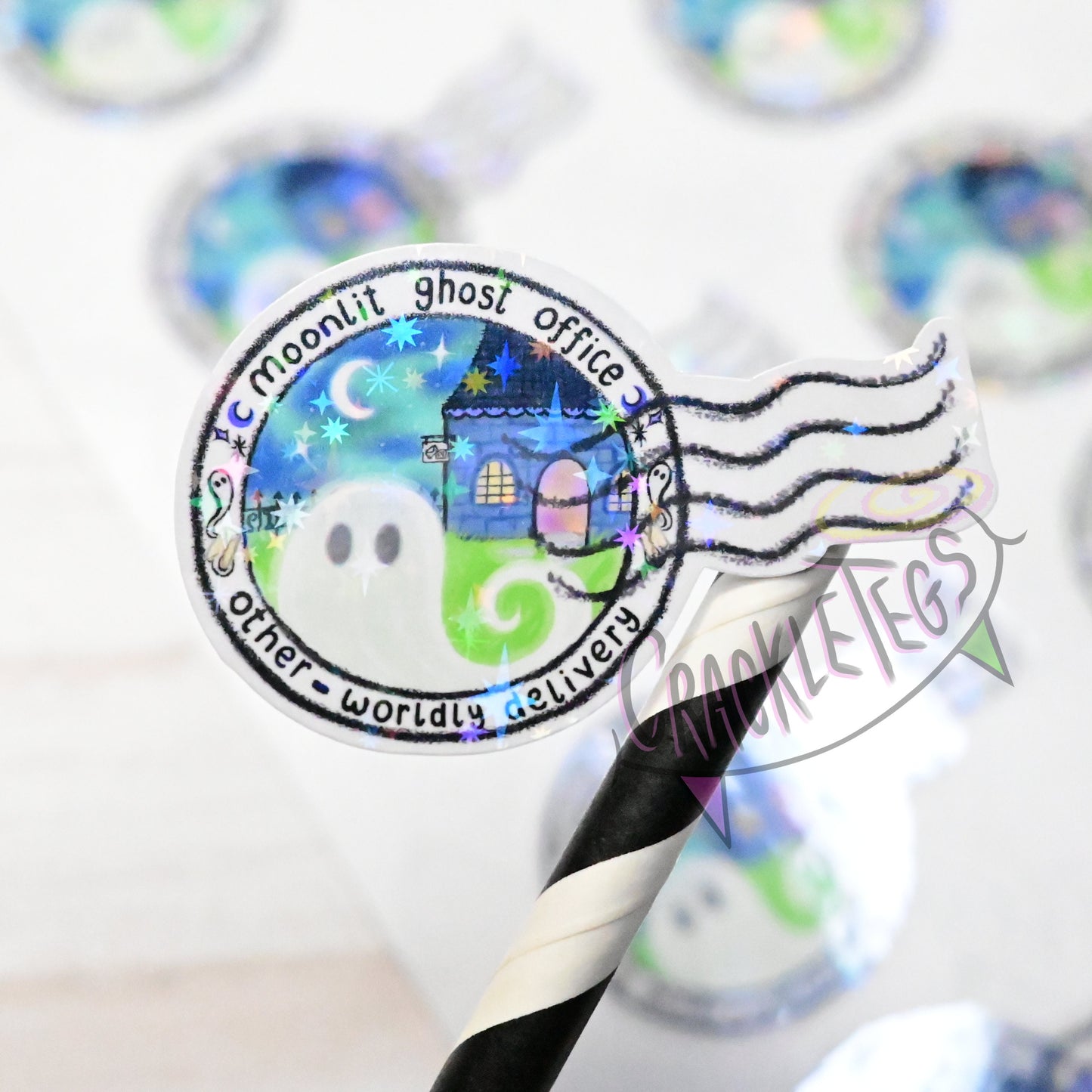 Moonlit Ghost Office Stamp Stickers, Sheet of 21.