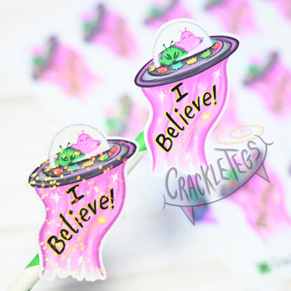 Cute I Believe Alien Stickers, Sheet of 9.