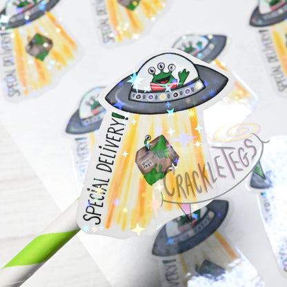Alien Special Delivery Stickers, Sheet of 9 stickers.