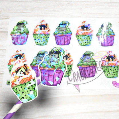 Spooky Halloween Cupcake Stickers, Sheet of 10.