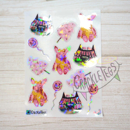 Pink Creepy Carnival Stickers, Sheet of 12.