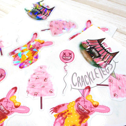 Pink Creepy Carnival Stickers, Sheet of 12.