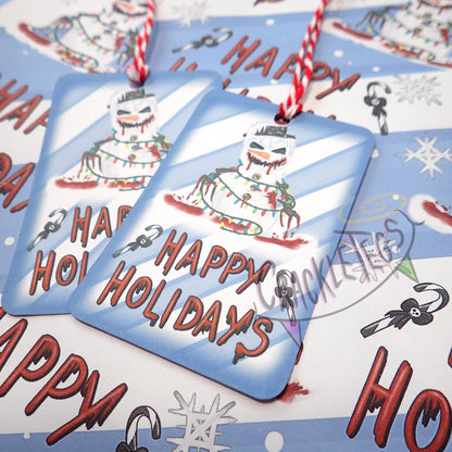 Recycled Evil Snowman Christmas Gift Wrap. Set of 2 Sheets & 2 Tags.