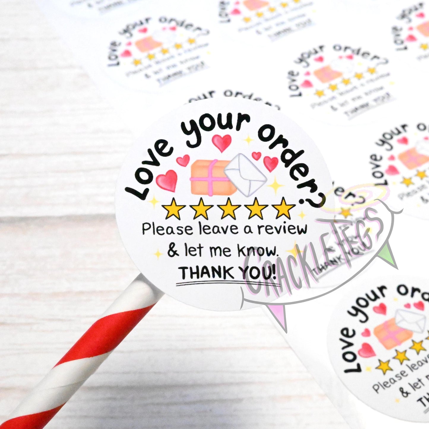 Cute Please Review Stickers, A4 sheet of 20.