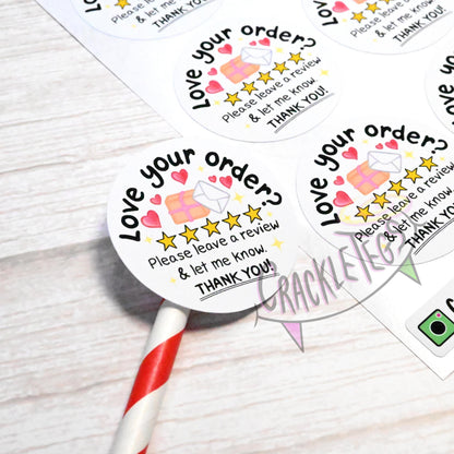 Cute Please Review Stickers, A4 sheet of 20.