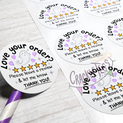 Ghost Please Review Stickers. Sheet of 20.