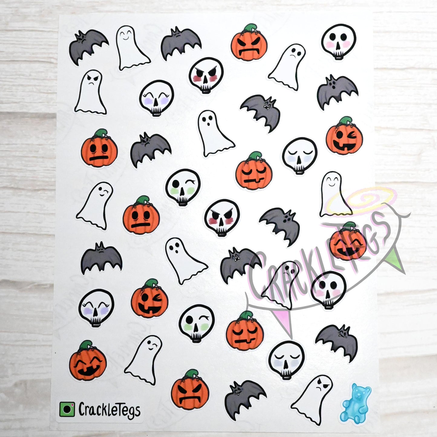 Spooky Emoji Stickers. Sheet of 40 Stickers.