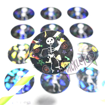 Happy Dancing Skeleton Stickers, Sheet of 12.