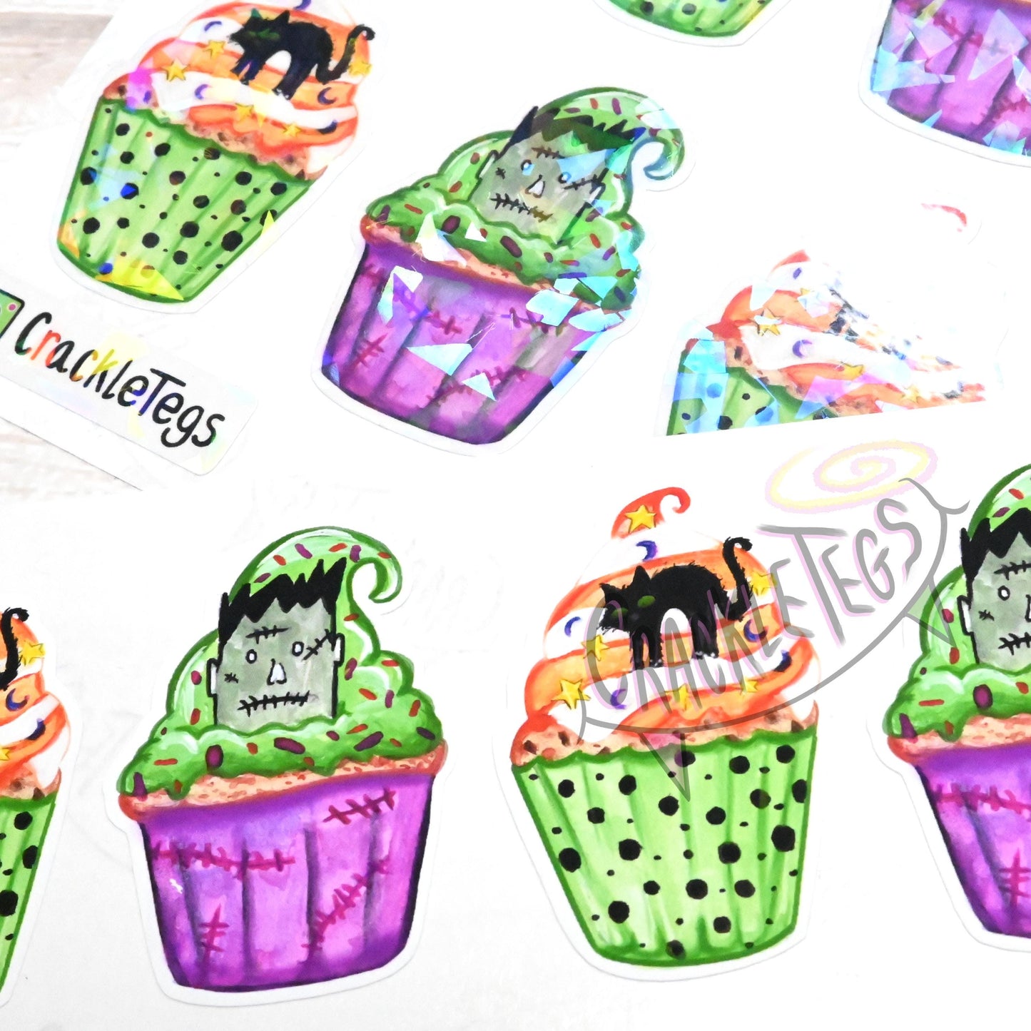 Spooky Halloween Cupcake Stickers, Sheet of 10.