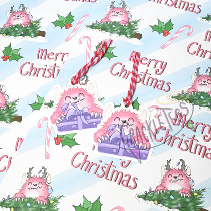 Recycled Pastel Yeti Christmas Gift Wrap. Set of 2 Sheets & 2 Tags.