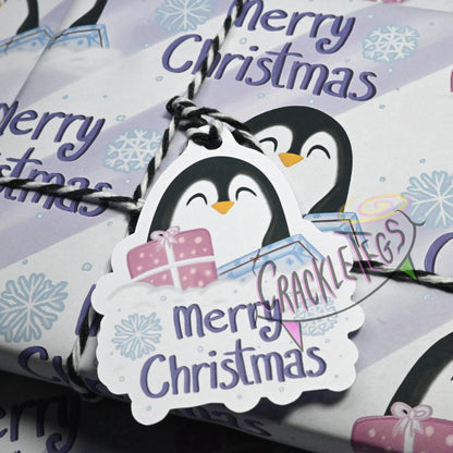 Recycled Penguin Christmas Gift Wrap. Set of 2 Sheets & 2 Tags.