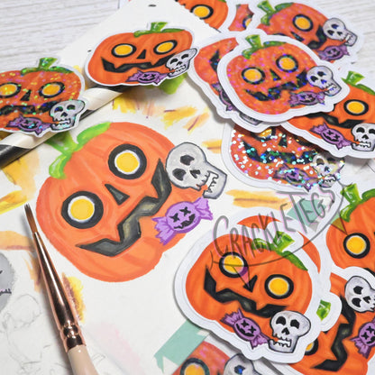 Creepy Pumpkin Halloween Stickers, Pack of 8.