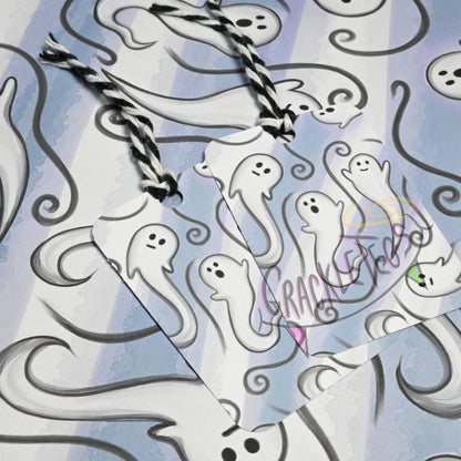 Recycled Ghostly Gatherings Gift Wrap. Set of 2 Sheets & 2 Tags.