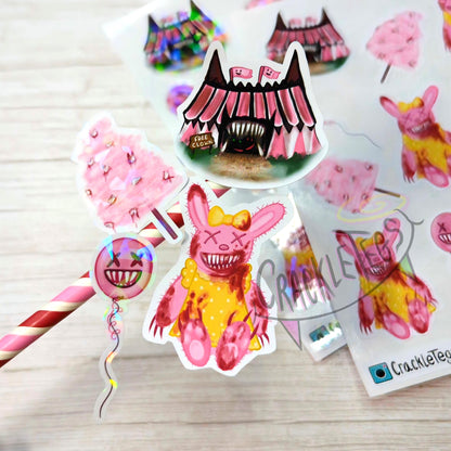 Pink Creepy Carnival Stickers, Sheet of 12.