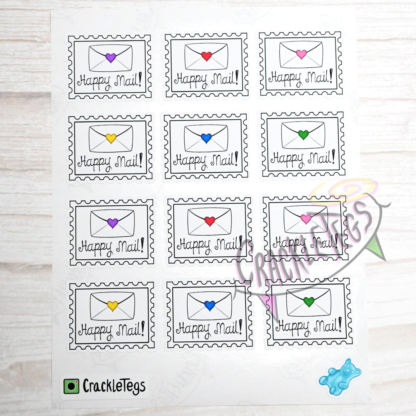 Rainbow Stamp Stickers, Sheet of 12.