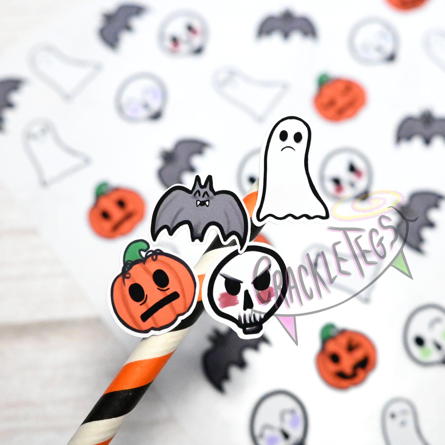 Spooky Emoji Stickers. Sheet of 40 Stickers.