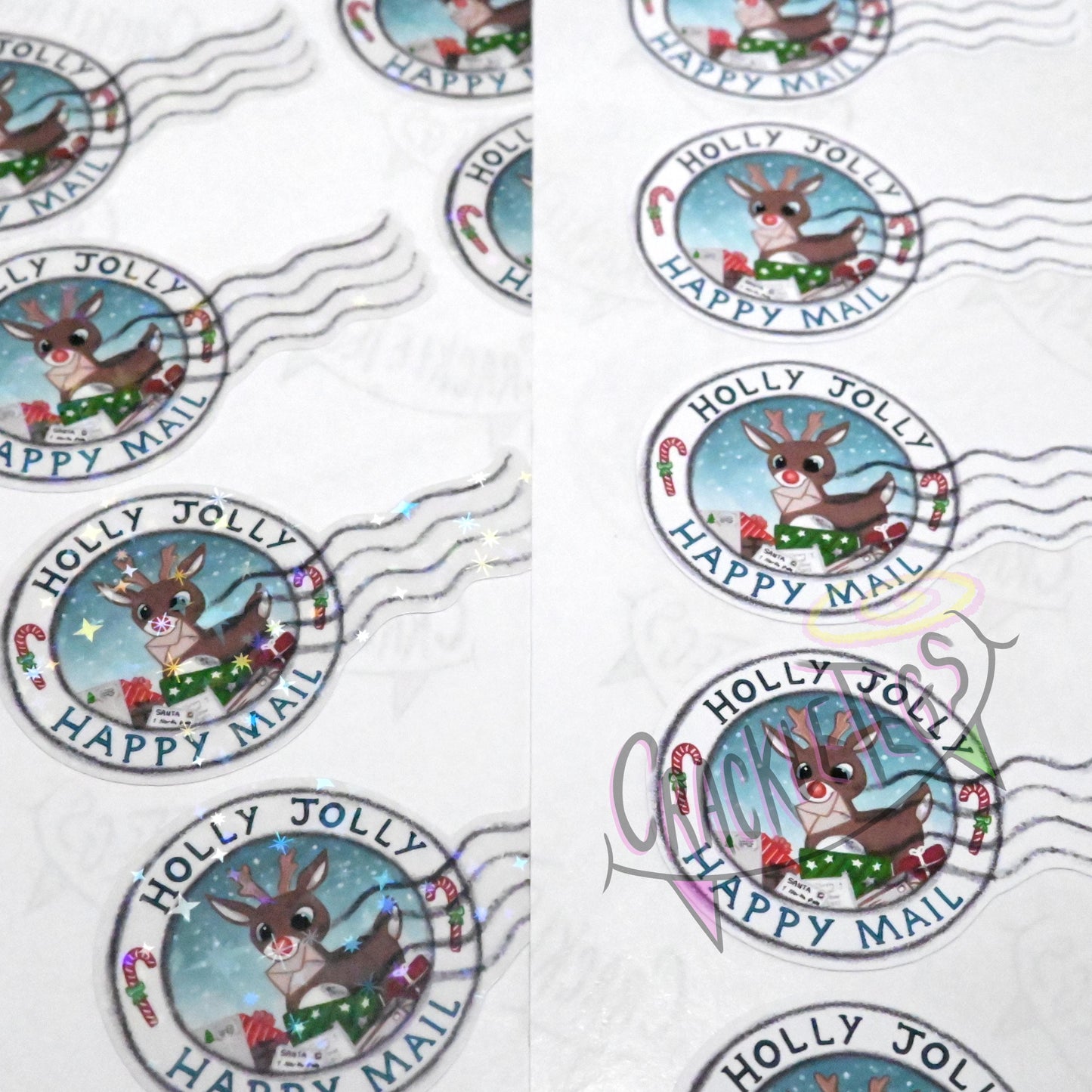 Reindeer Christmas Happy Mail Stamp Stickers, Sheet of 21.