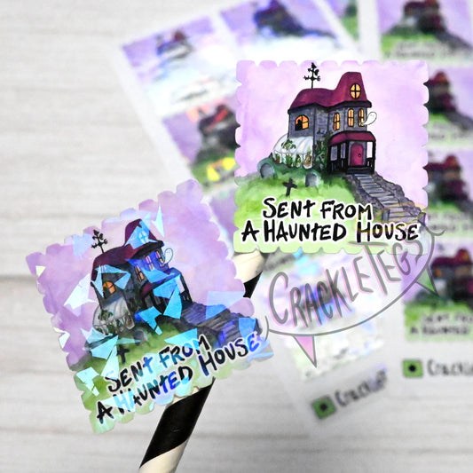 Sent From Haunted House, Return Stamp Stickers. Sheet of 12.