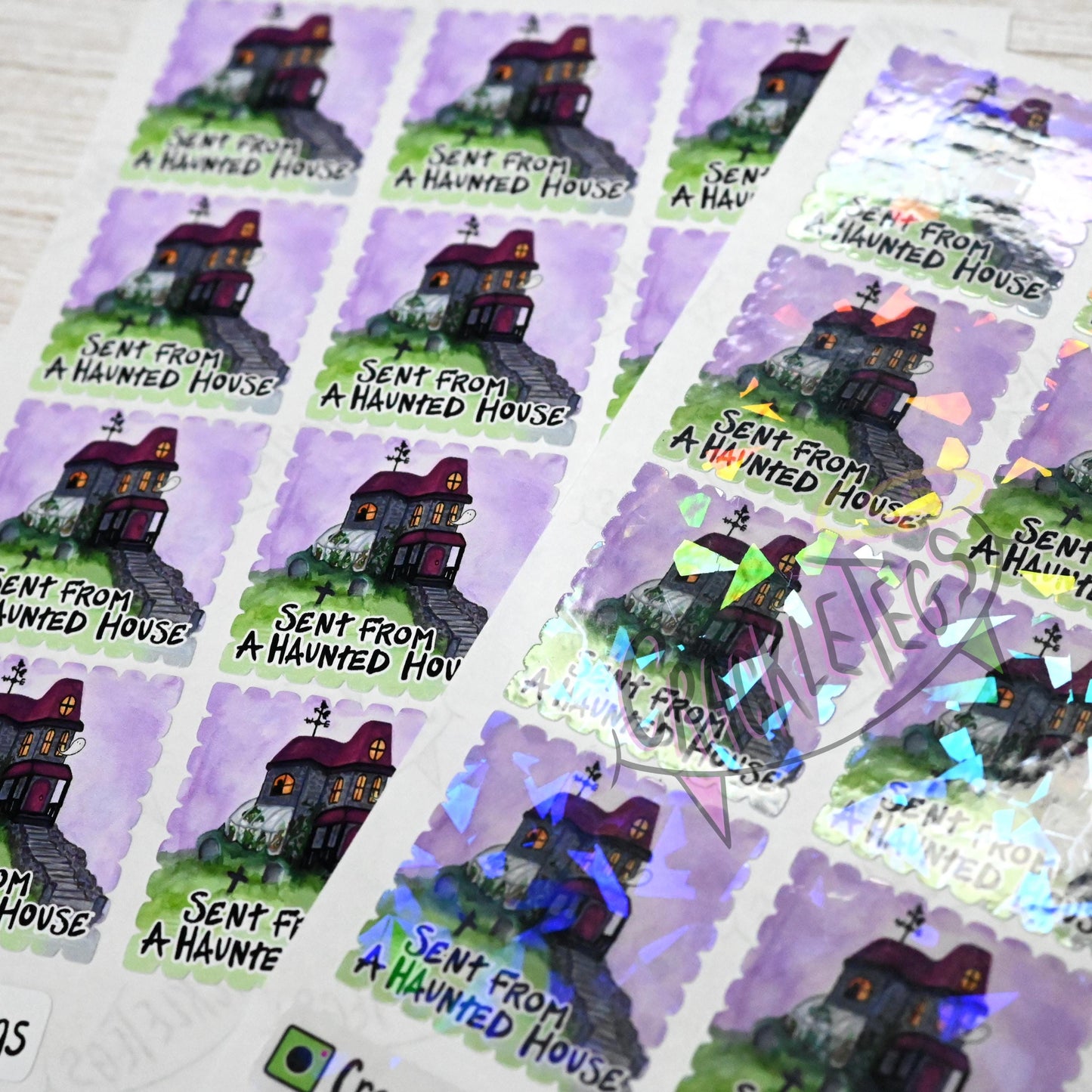 Sent From Haunted House, Return Stamp Stickers. Sheet of 12.