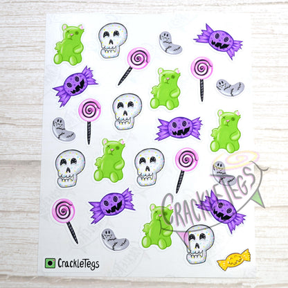 Creepy Crackletegs Candy Stickers, Sheet of 25.