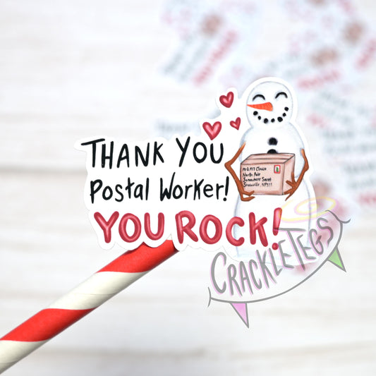 Snowman Thank You Postal Worker Stickers, Pack of 8.