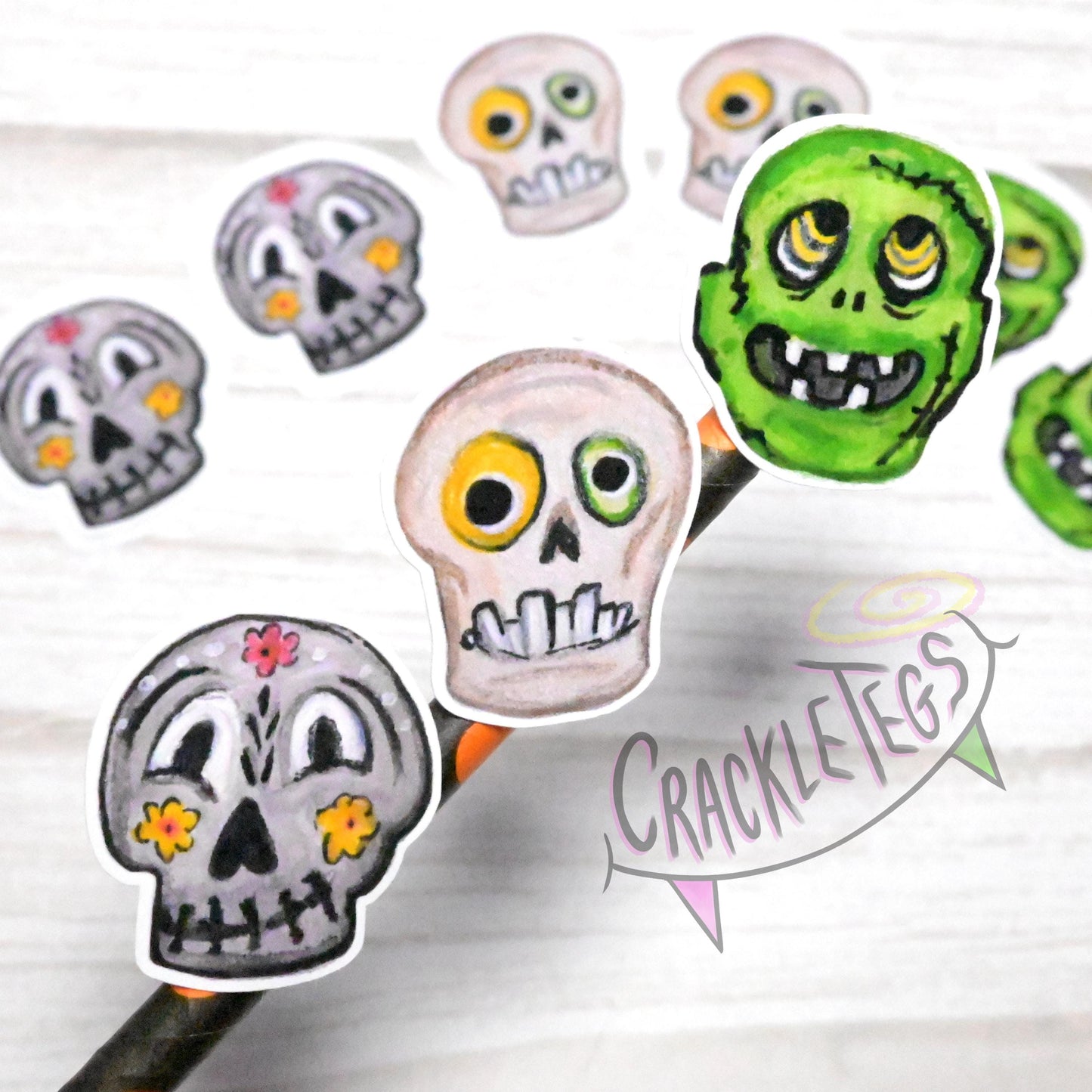 Ooglie Booglie Faces. Halloween Stickers, Pack. of 9.