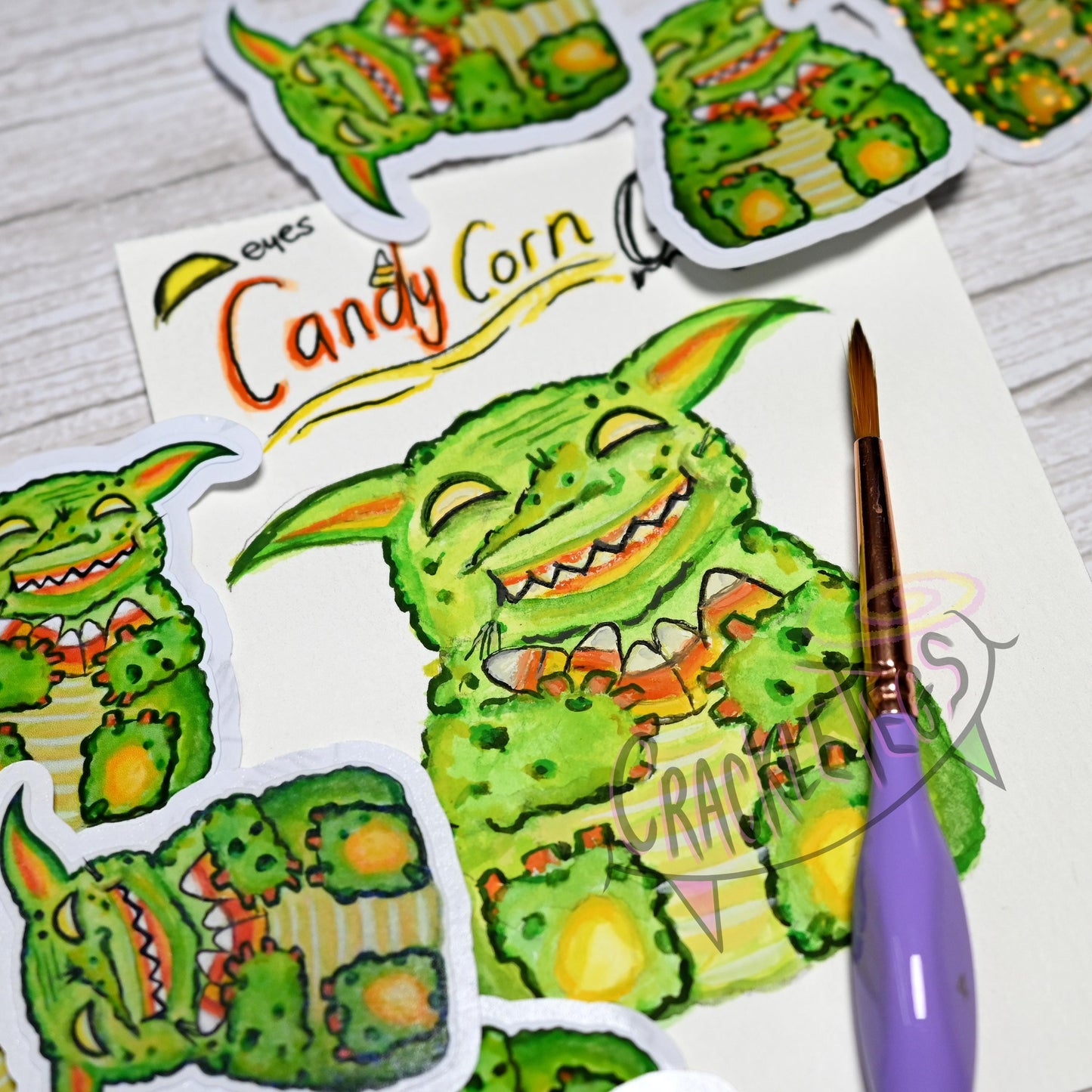 Colin the Candy Corn Goblin Stickers, Pack of 6.