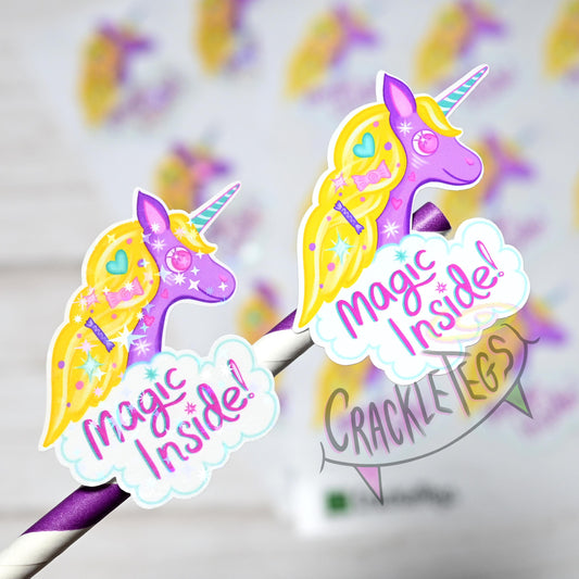 Honey the Unicorn, Magic Inside Stickers. Sheet of 9.