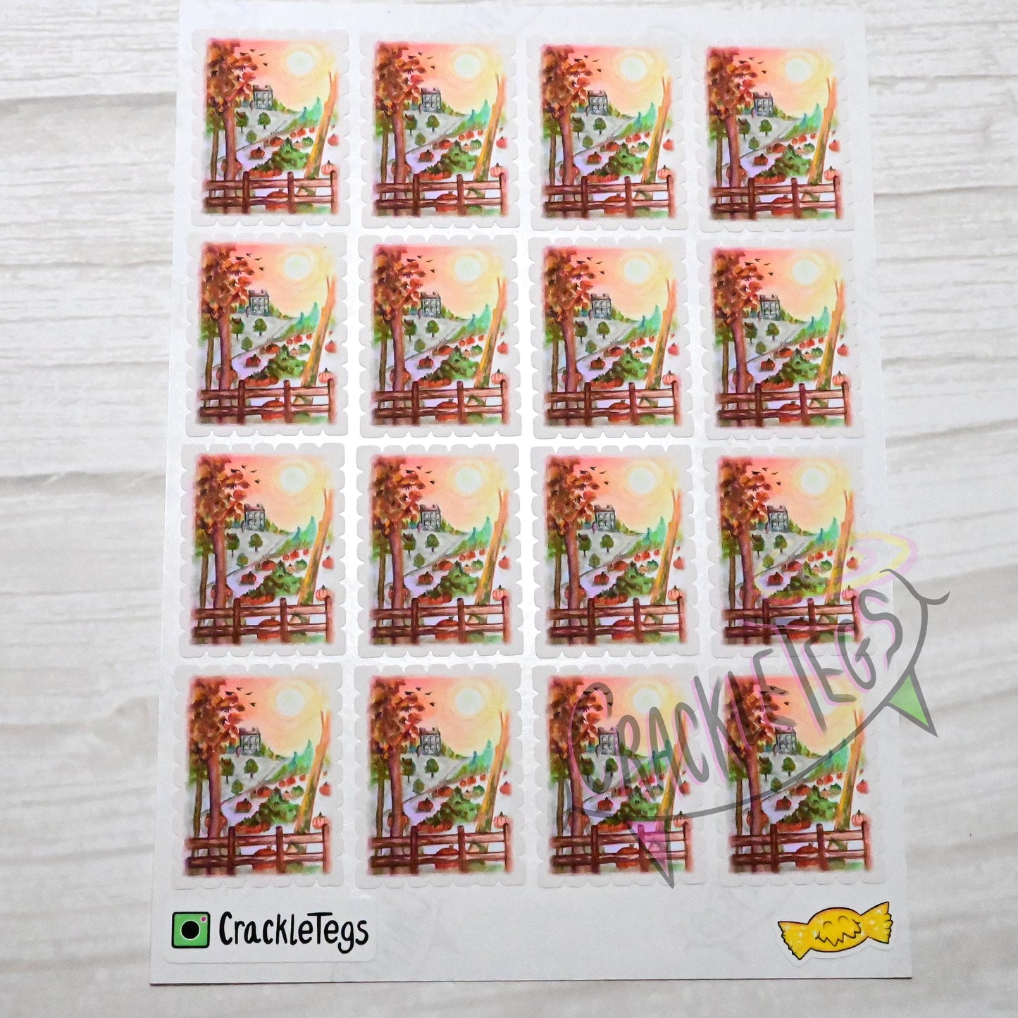 Autumn Pumpkin Patch Stamp Stickers, Sheet of 16.