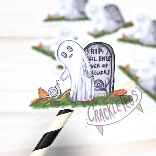 Little Ghost Carl, Lover of Snails Stickers, Pack of 6.