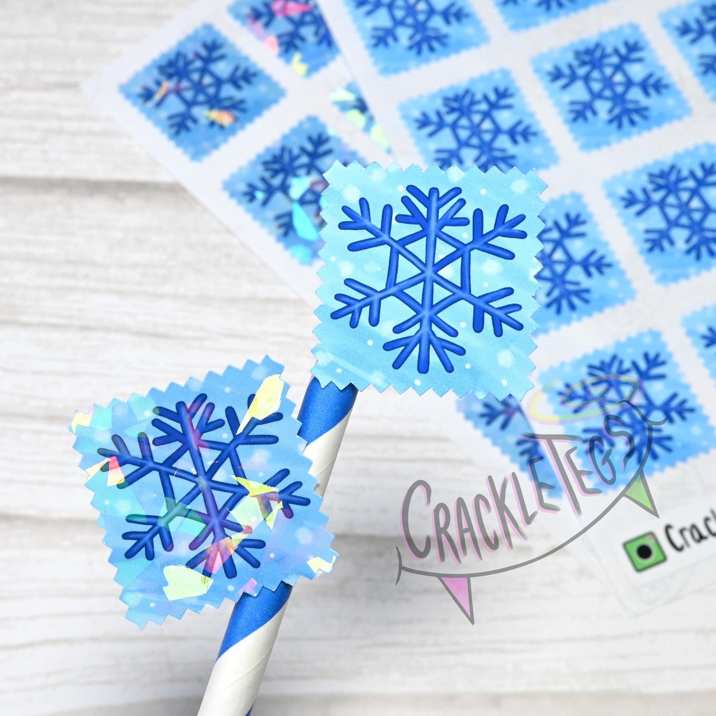 Snowflake Christmas Stamp Stickers, Sheet of 16.