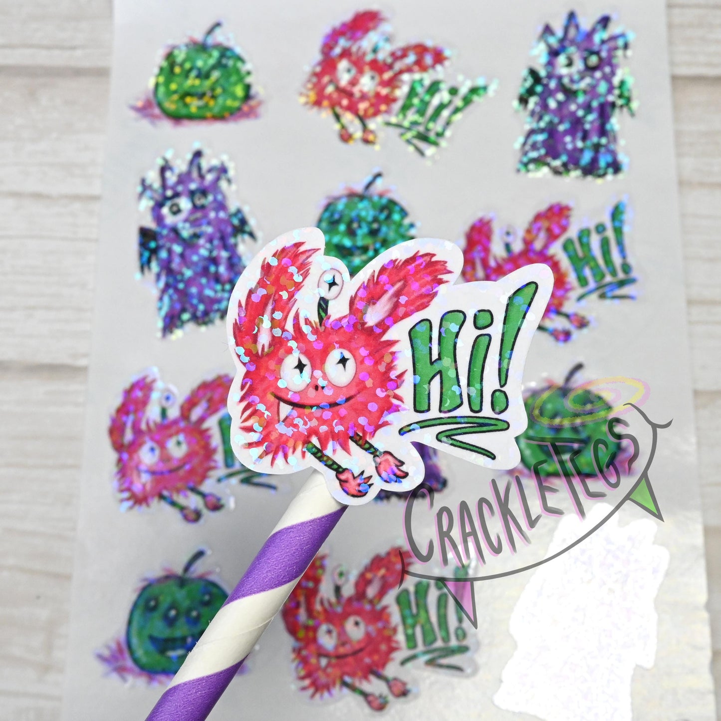 Fizz and Friends Monster Stickers. Sheet of 12 stickers. Hand-drawn & Handmade!