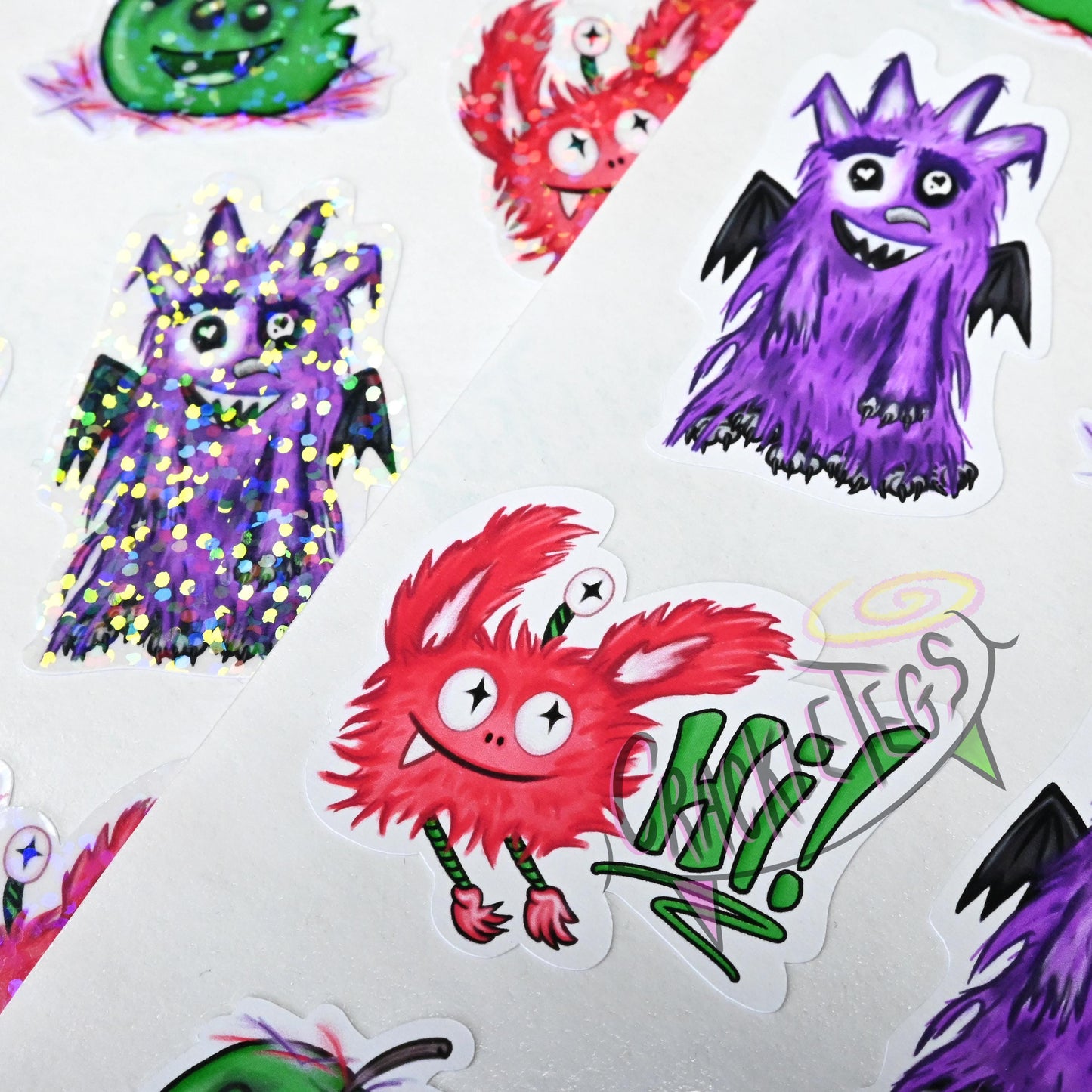 Fizz and Friends Monster Stickers. Sheet of 12 stickers. Hand-drawn & Handmade!