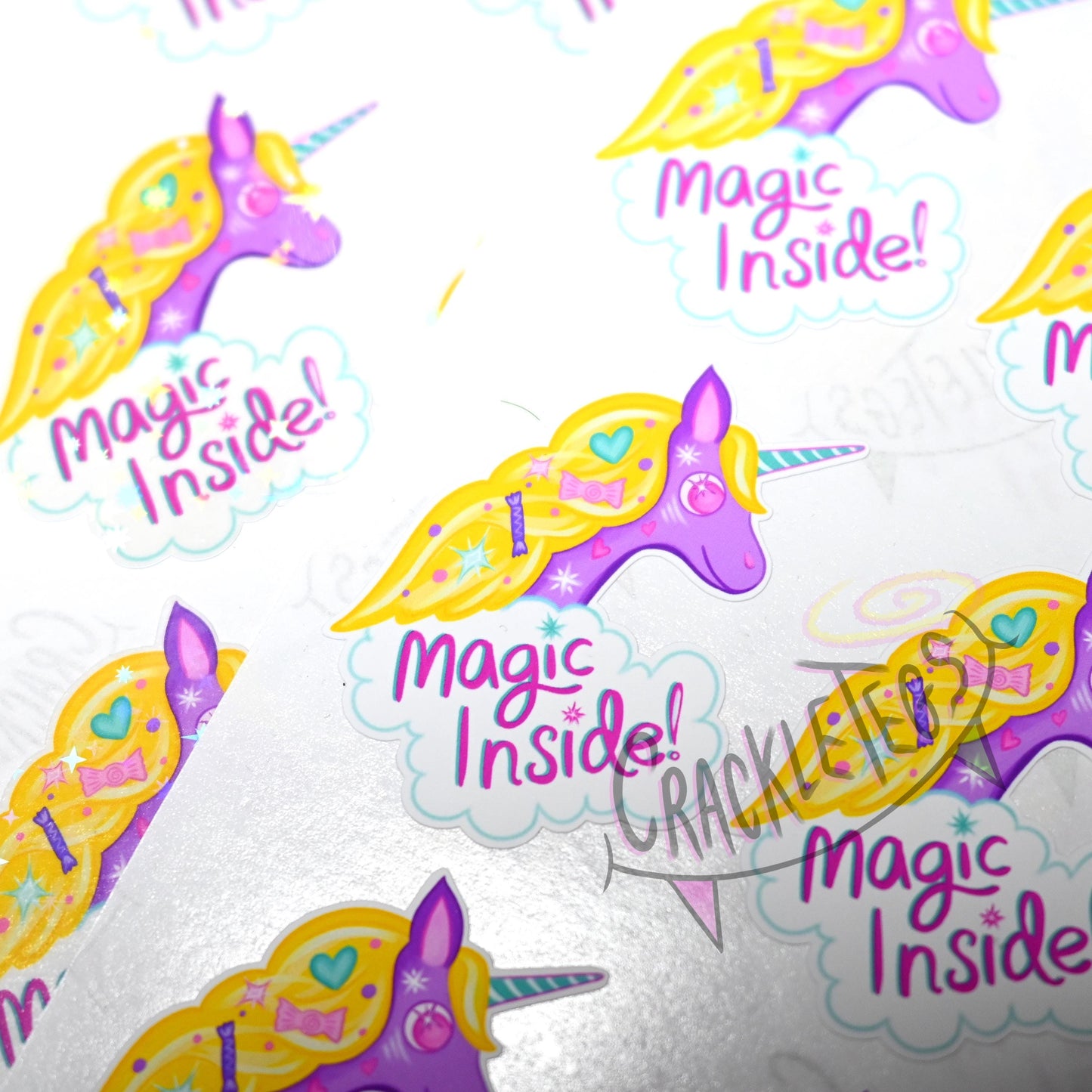 Honey the Unicorn, Magic Inside Stickers. Sheet of 9.