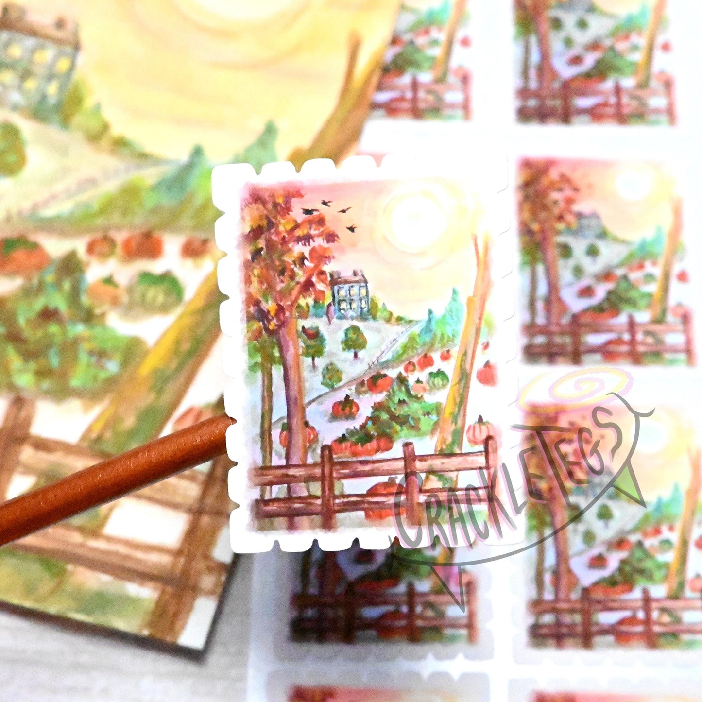 Autumn Pumpkin Patch Stamp Stickers, Sheet of 16.