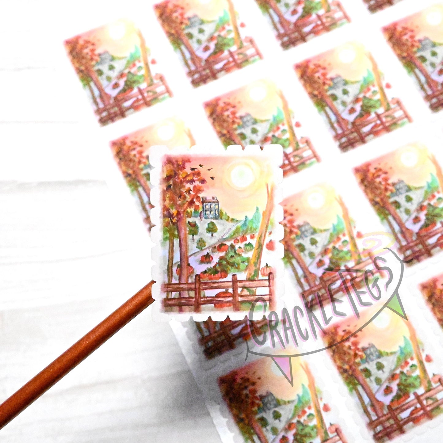 Autumn Pumpkin Patch Stamp Stickers, Sheet of 16.